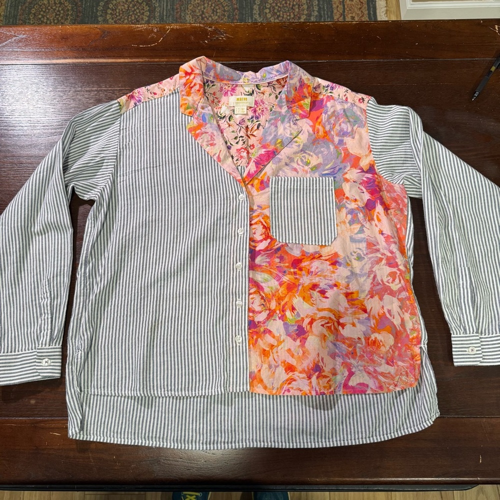 Maeve by Anthropologie Clarissa Floral & Striped Button Down size 8